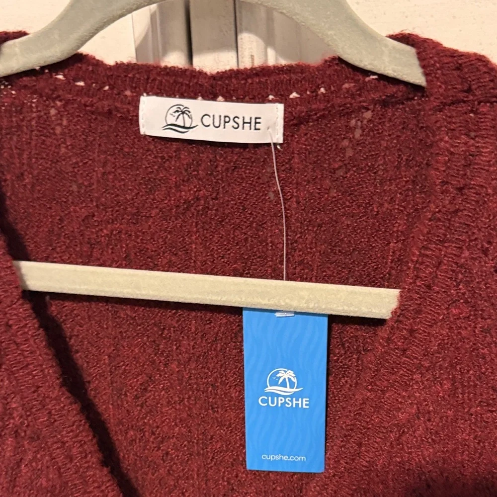 Cupshe Women's Burgundy V-Neck Reversible Sweater - Picture 6 of 11
